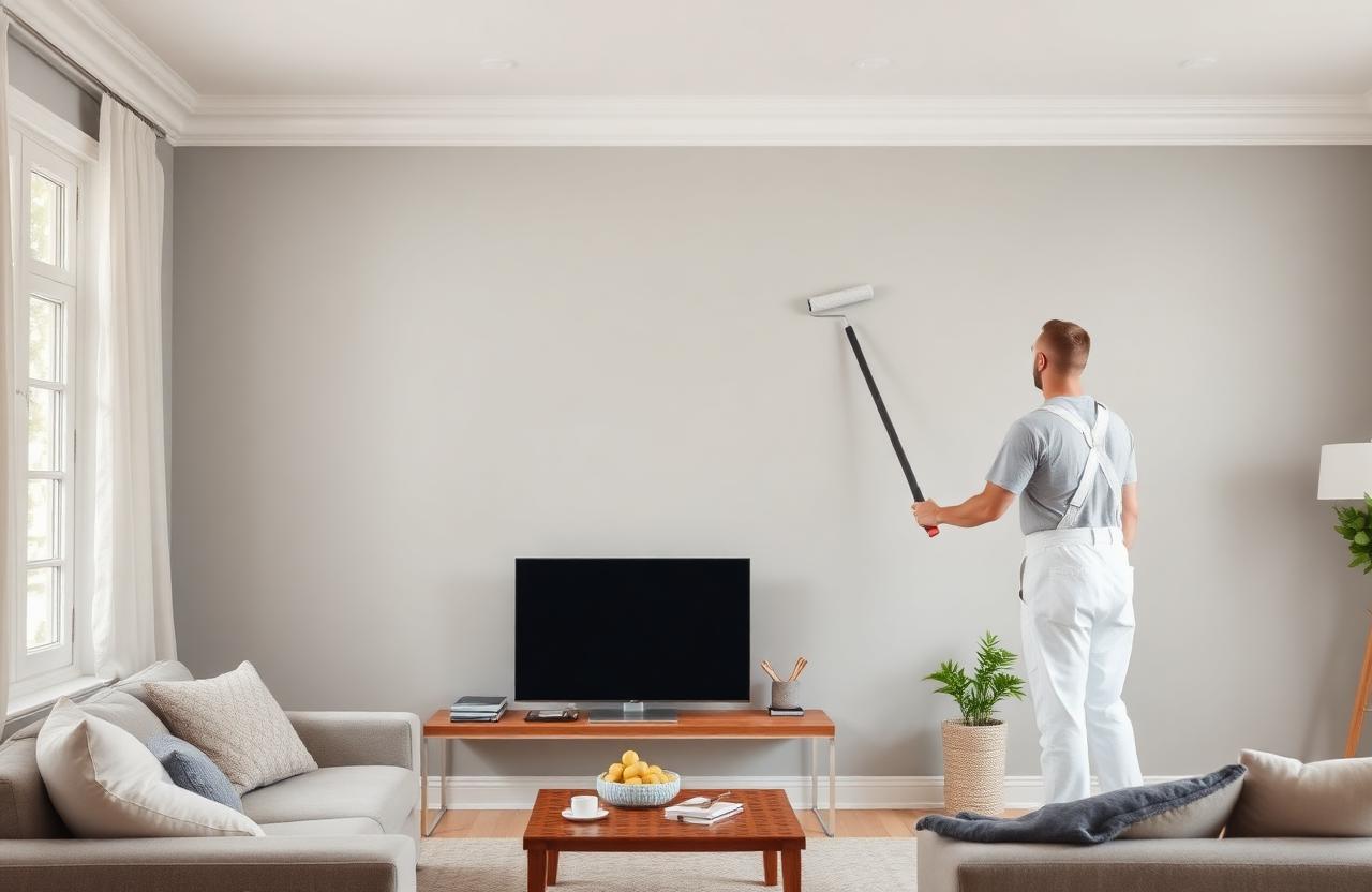 Painter applying finish coat during a reconstruction project